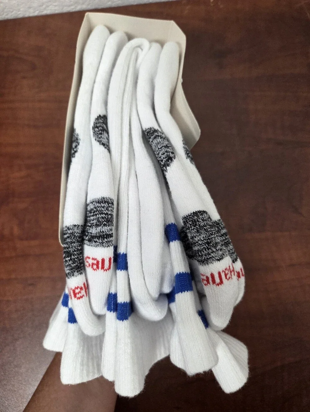 Hanes Premium White Crew Athletic Socks with Blue Stripes - 3 Pack Nwt